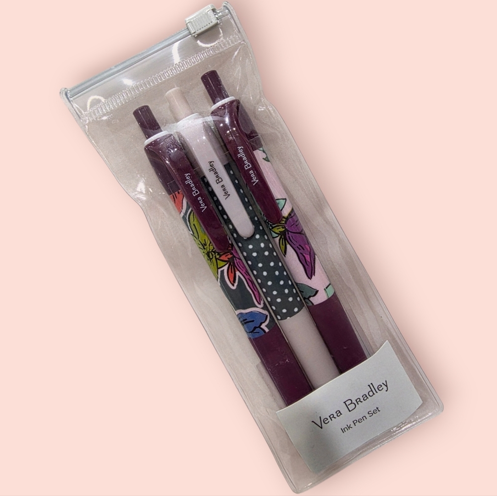 ❤️2/$10 Vera Bradley Floral and Polka Dot Falling Flowers Ink Pen Set NEW